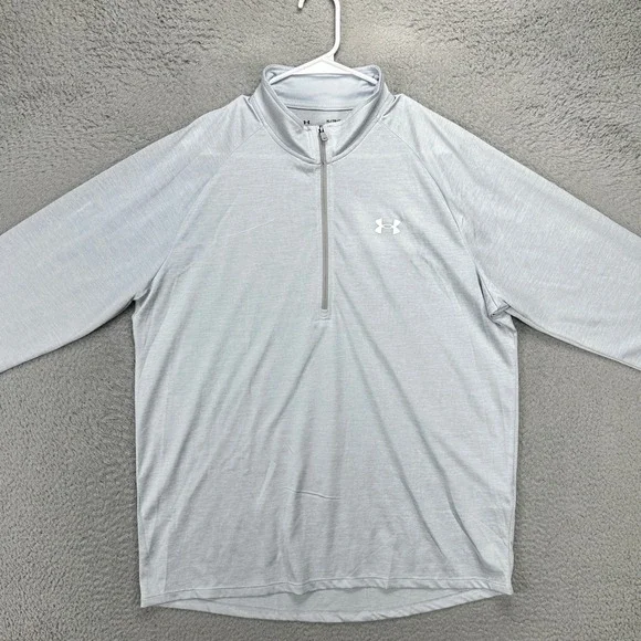 Under Armour Shirt Pullover Mens XL Gray Quarter Zip Loose Athletic Long Sleeve